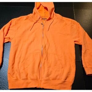 Open Trails Full Zip Hoodie Fleece Orange Long Sleeve Kangaroo Pockets Mens L